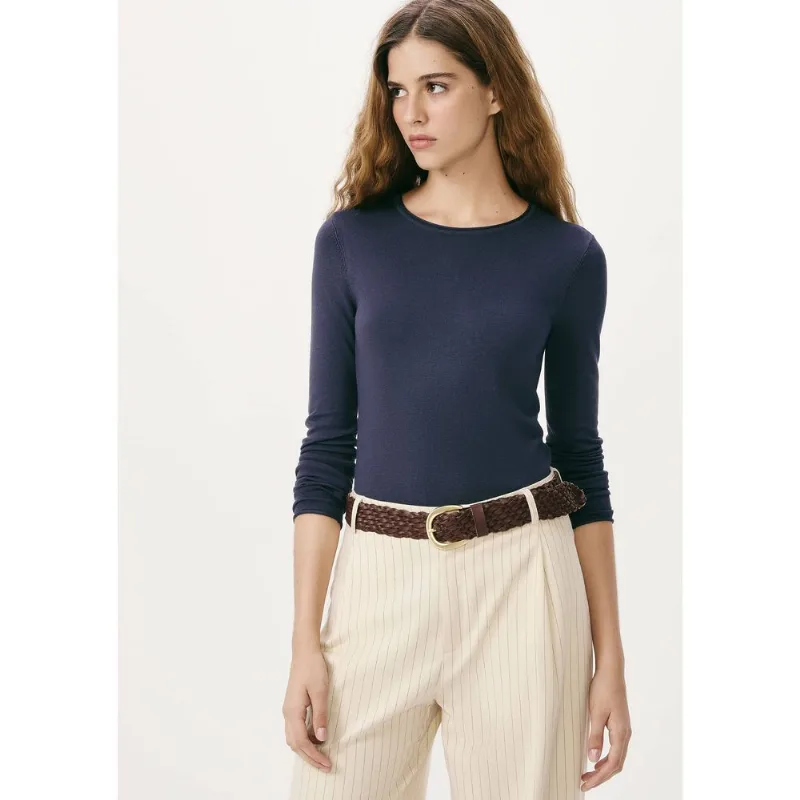 Blusa Feminina Manga Longa Slim Em Tricô Leve - Azul M