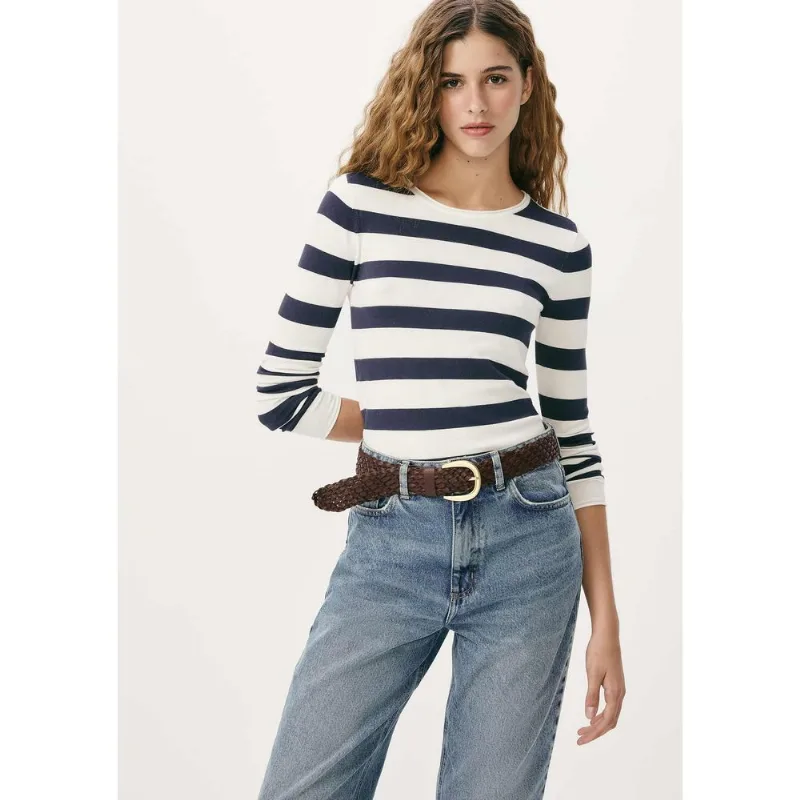 Blusa Feminina Manga Longa Slim Listrada Em Tricô - Branco M