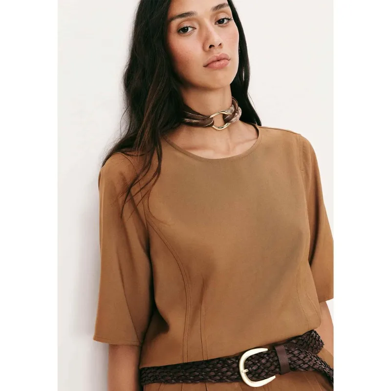 Blusa Feminina Regular Manga Curta - Marrom XG