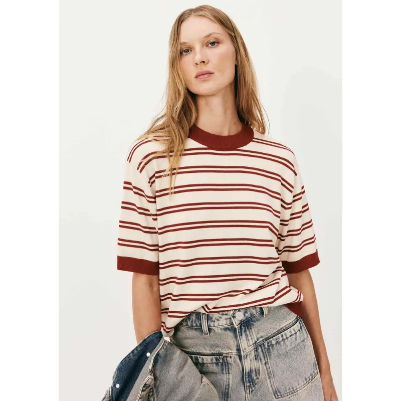 Blusa Feminina Listrada Em Tricô - Vermelho M