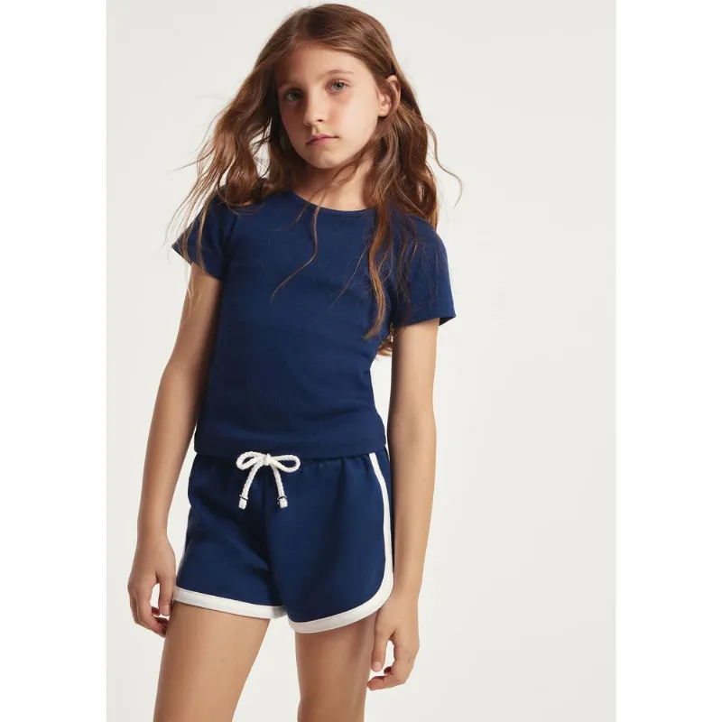 Blusa Manga Curta Infantil Menina Em Ribana - Azul 005