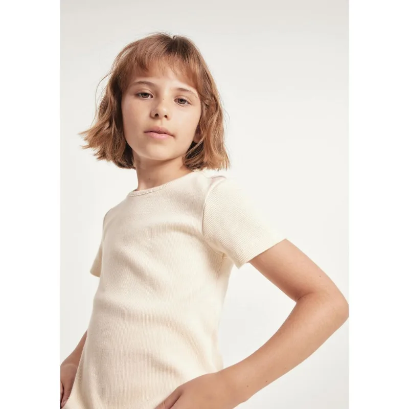 Blusa Manga Curta Infantil Menina Em Ribana - Creme 010