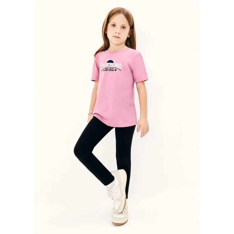 Blusa Infantil Menina Manga Curta Com Estampa - Rosa 016