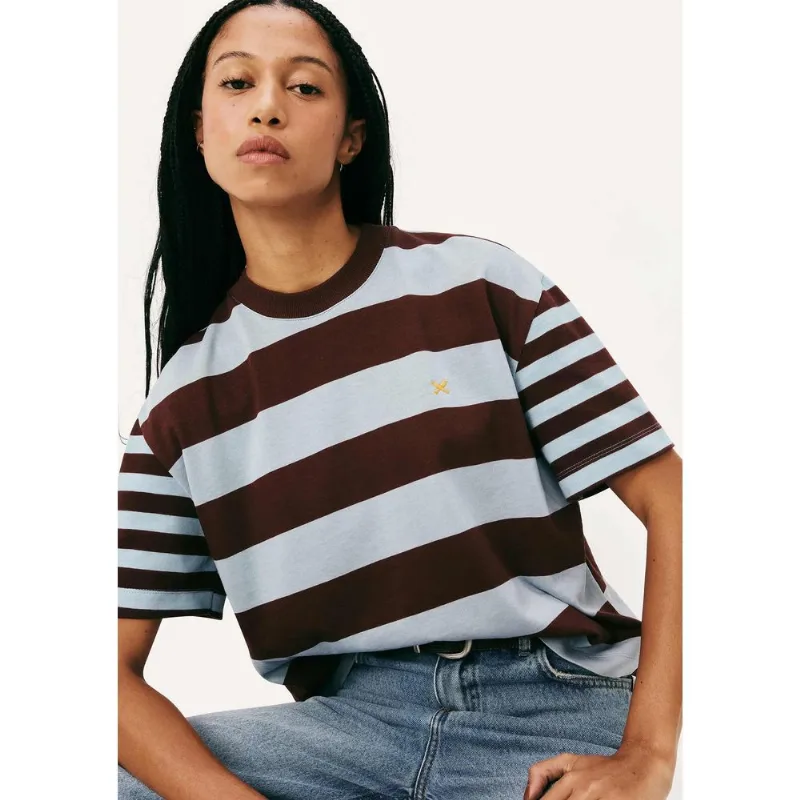 Camiseta Feminina Stripe Com Bordado - Azul P