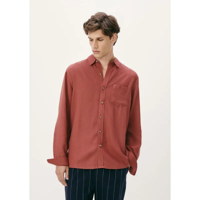 Camisa Básica Masculina Manga Longa Slim Em Linho - Vermelho XG