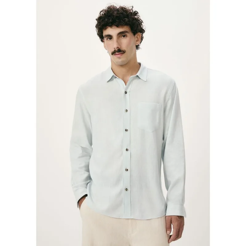 Camisa Básica Masculina Manga Longa Slim Em Linho - Azul P