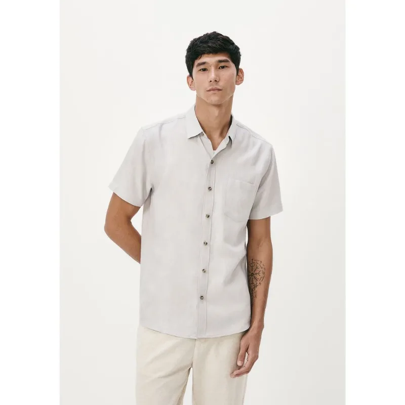 Camisa Básica Masculina Manga Curta Em Linho - Cinza XG