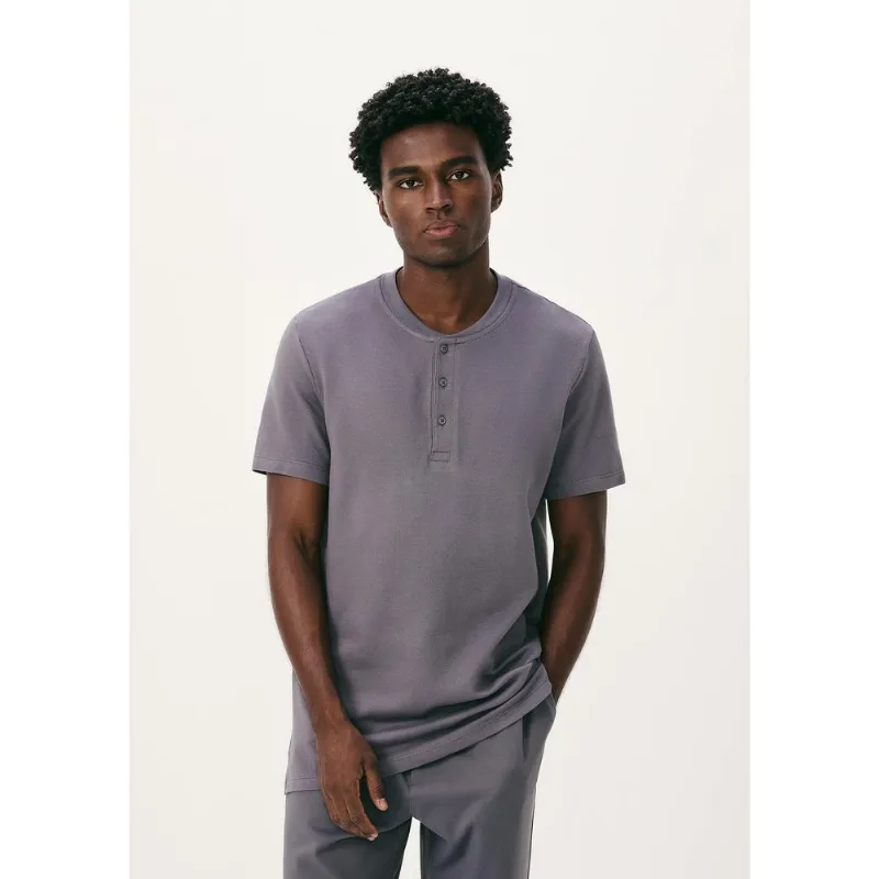 Camiseta Básica Henley Masculina Regular Texturizada - Azul M