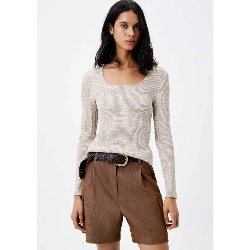 Blusa Feminina Manga Longa Em Tricô - Bege M