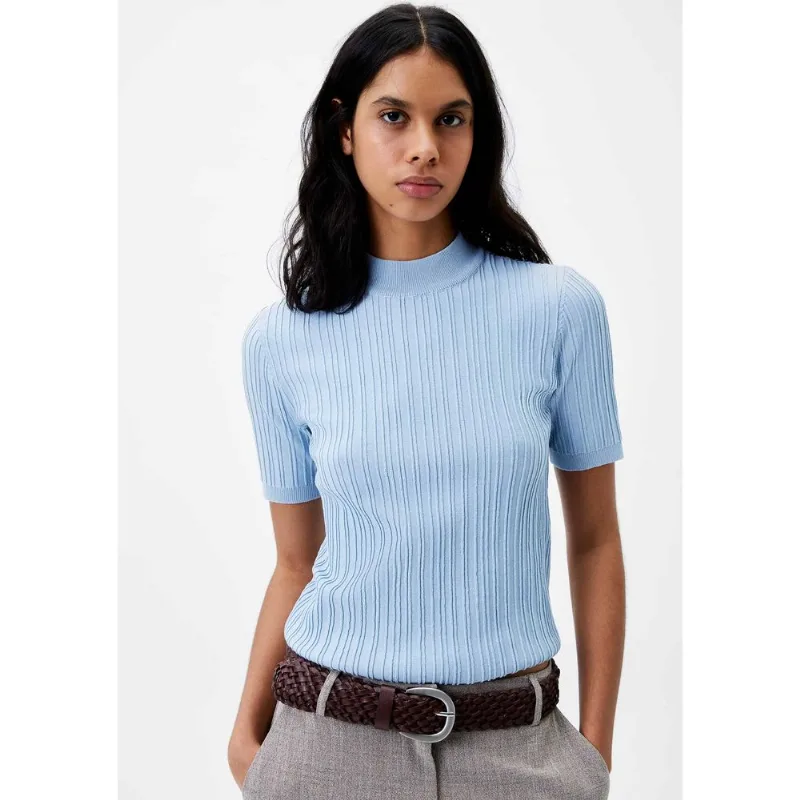 Blusa Feminina Manga Curta Em Tricô - Azul XP