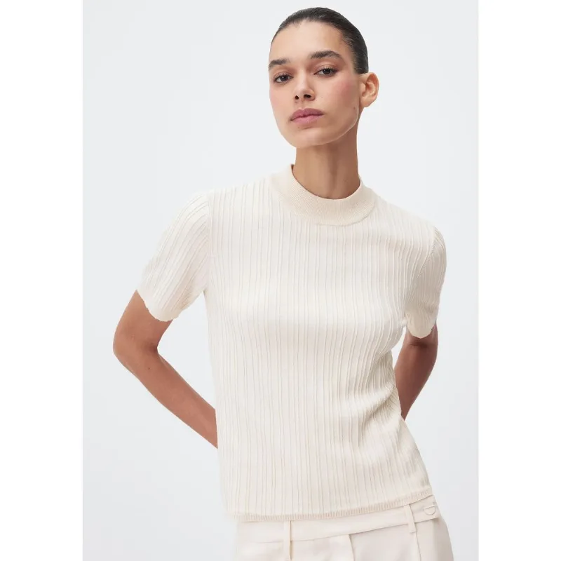 Blusa Feminina Manga Curta Em Tricô - Off white P