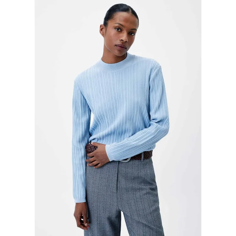 Blusa Feminina Manga Longa Em Tricô - Azul P