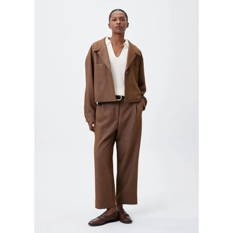 Calça Feminina Cropped Em Alfaiataria - Marrom 044