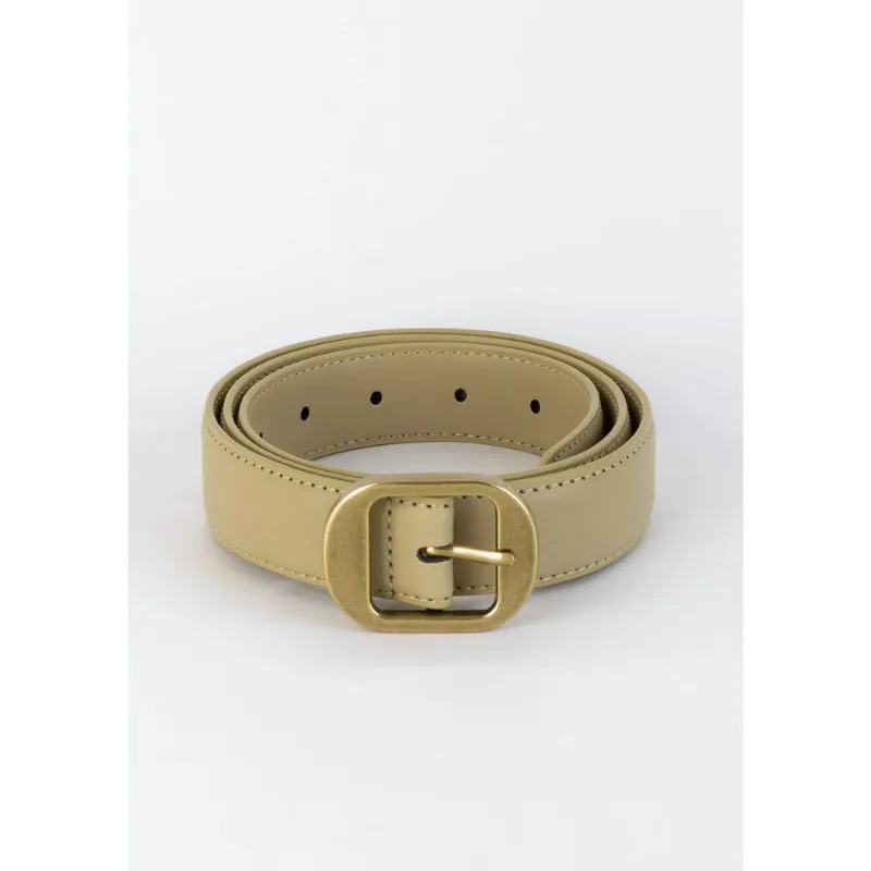 Cinto Feminino De Couro Fivela Oval - Caqui G