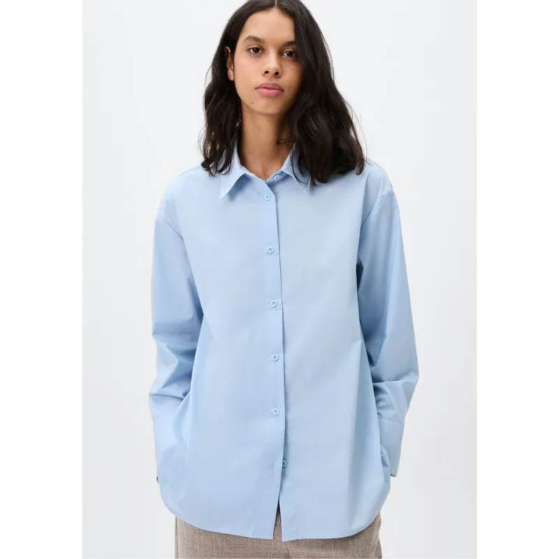 Camisa Feminina Manga Longa Em Popeline - Azul M