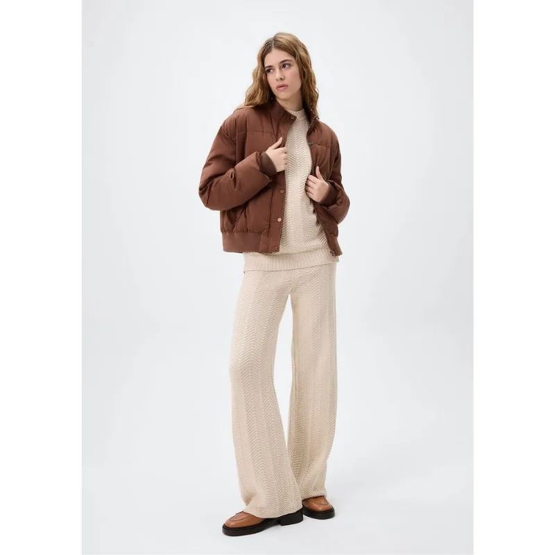 Calça Feminina Em Tricô Com Elástico - Bege XP