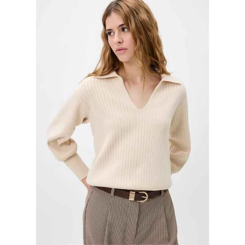 Blusão Polo Feminino Em Tricô - Bege M