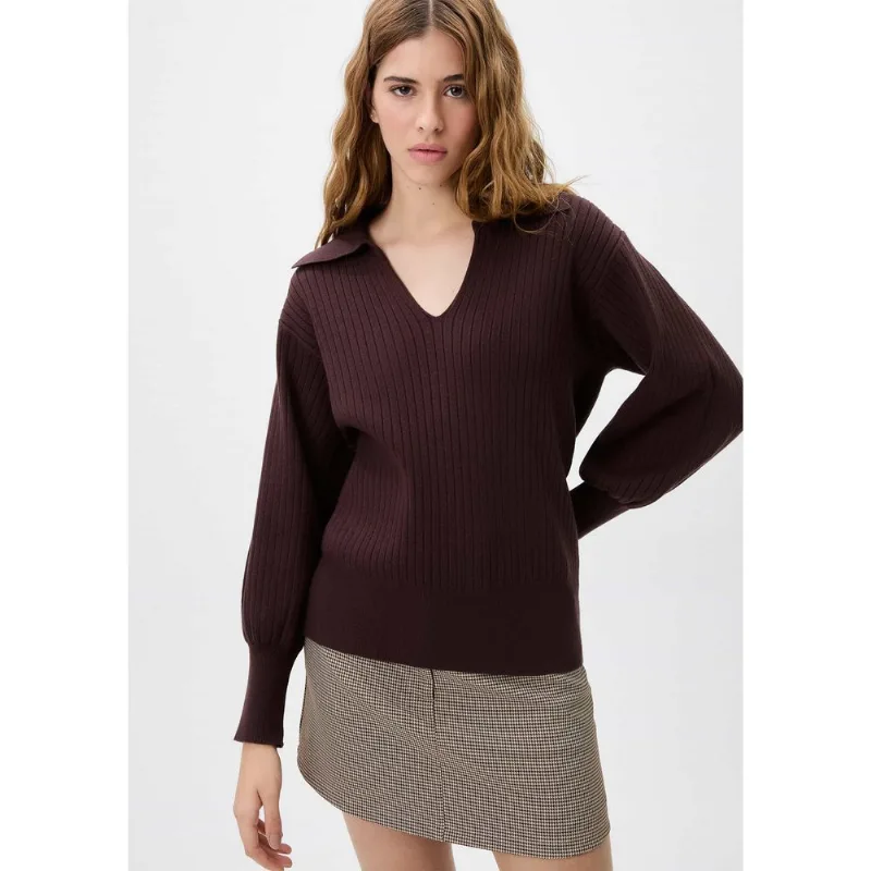 Blusão Polo Feminino Em Tricô - Marrom M