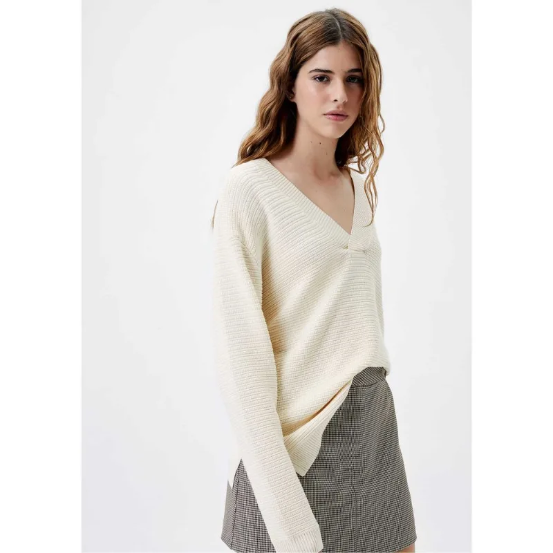 Blusão Feminino Manga Longa Em Tricô - Creme P