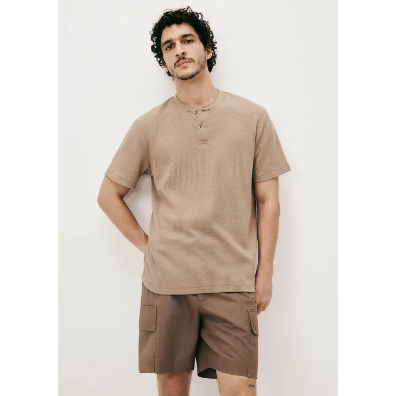 Camiseta Masculina Henley Texturizada - Marrom XG