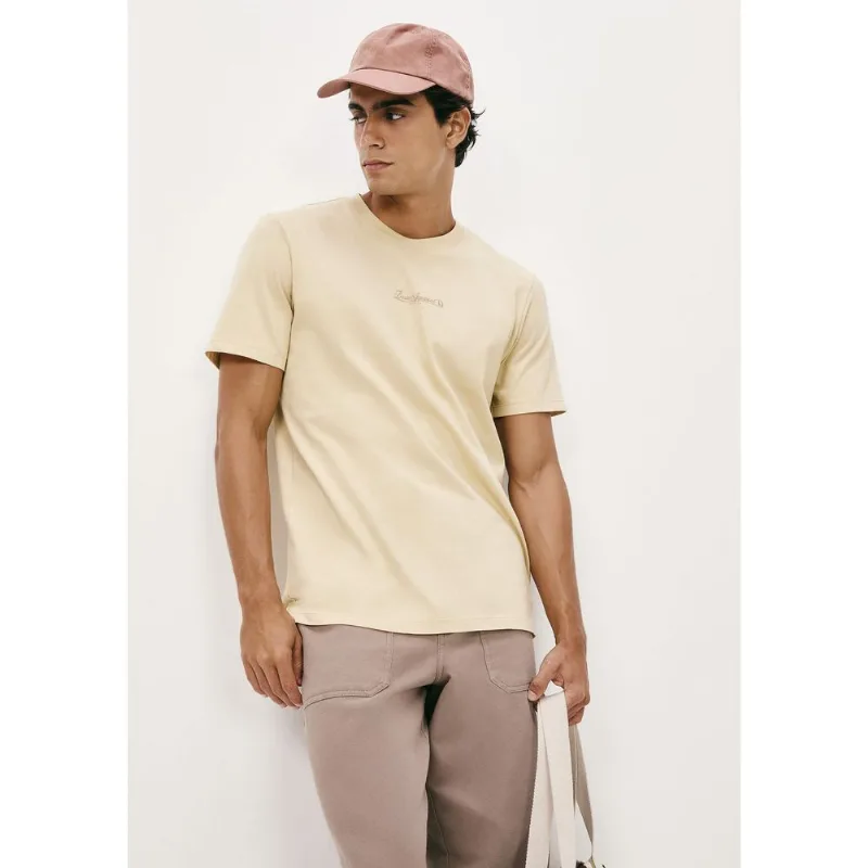 Camiseta Masculina Manga Curta Com Estampa - Bege M