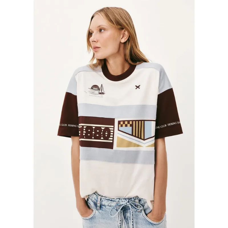 Camiseta Feminina Oversized Estampada - Creme M