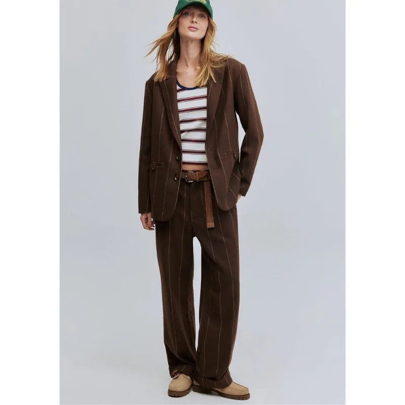 Blazer Unissex Oversized Risca De Giz Hering + Welcome - Marrom P