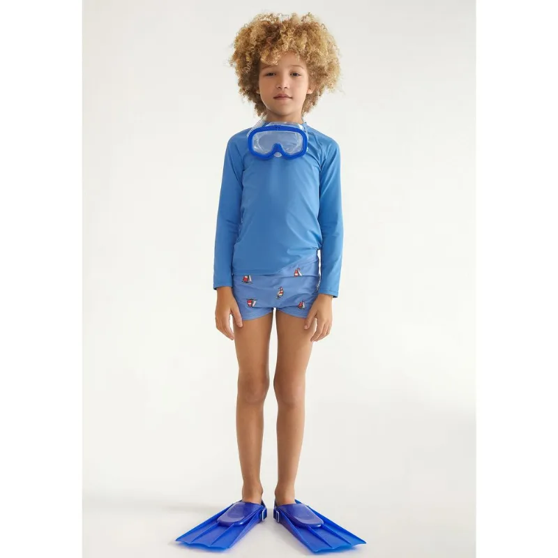Camiseta Infantil Unissex Manga Longa Com Proteção Solar - Azul 014