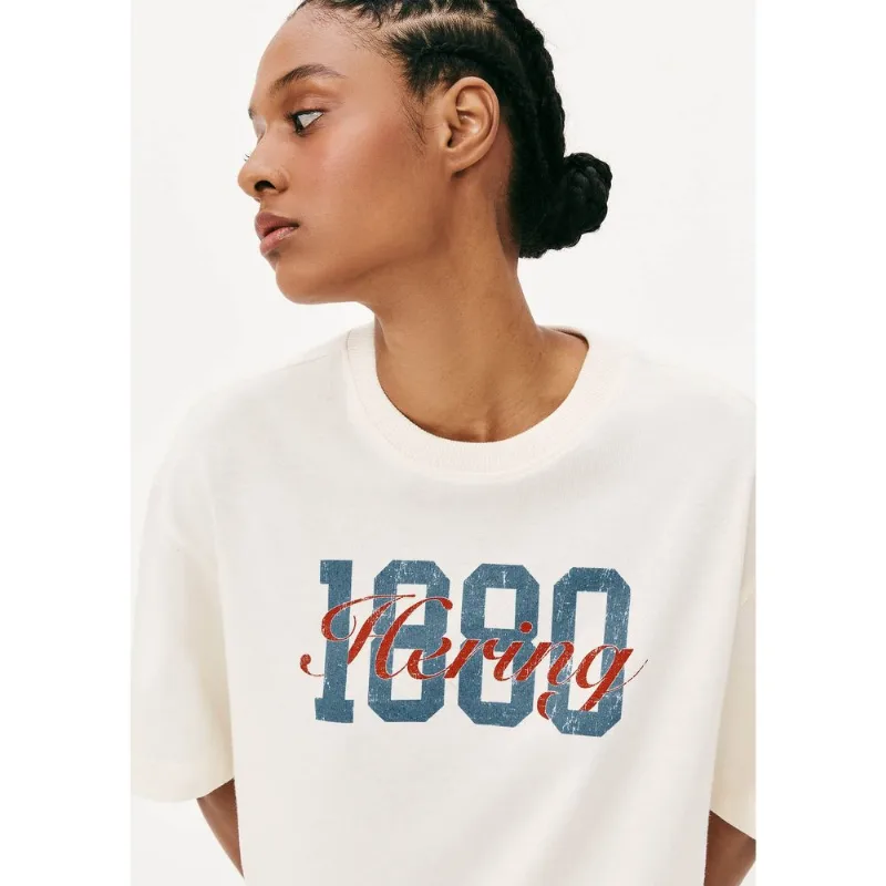 Camiseta Feminina Oversized Estampada 1880 - Creme M
