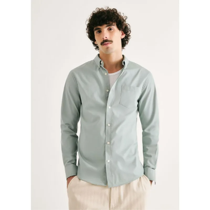 Camisa Básica Masculina Manga Longa Slim - Azul XG
