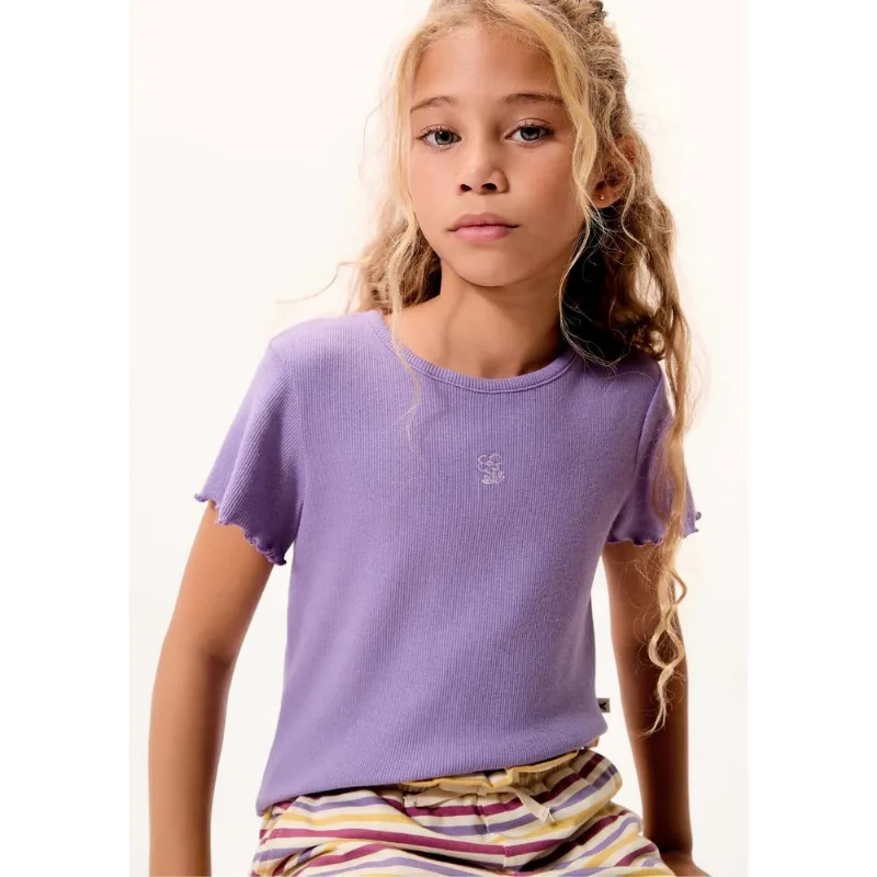 Blusa Manga Curta Infantil Menina Em Ribana - Roxo 014