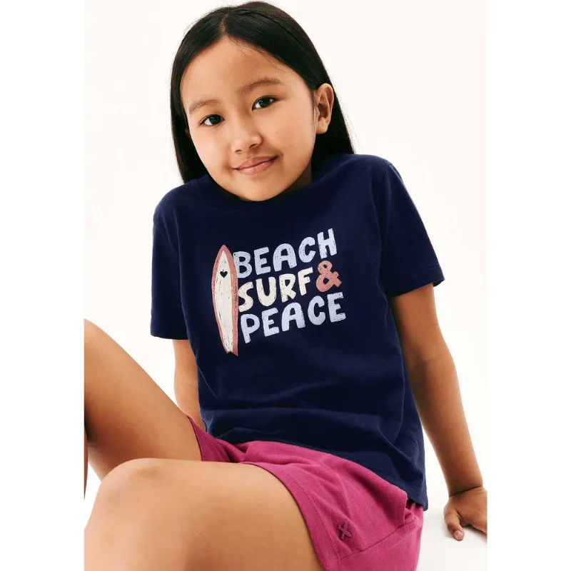 Blusa Infantil Menina Manga Curta Com Estampa - Azul 012