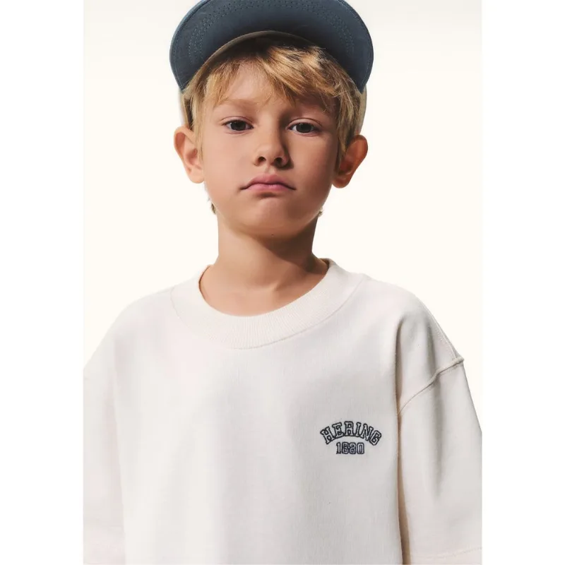 Camiseta Infantil Menino Oversized Bordada - Off white 008