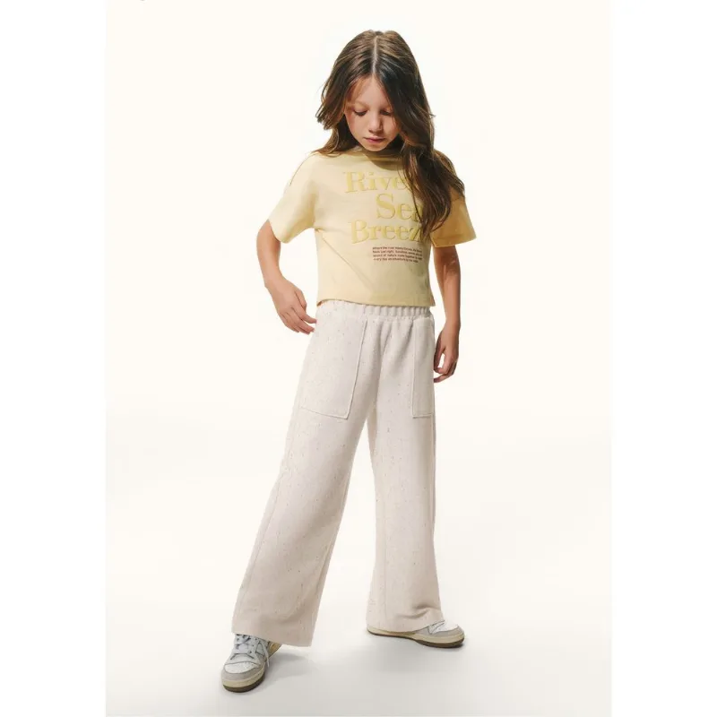 Calça Infantil Menina Wide Leg Texturizada - Creme 010