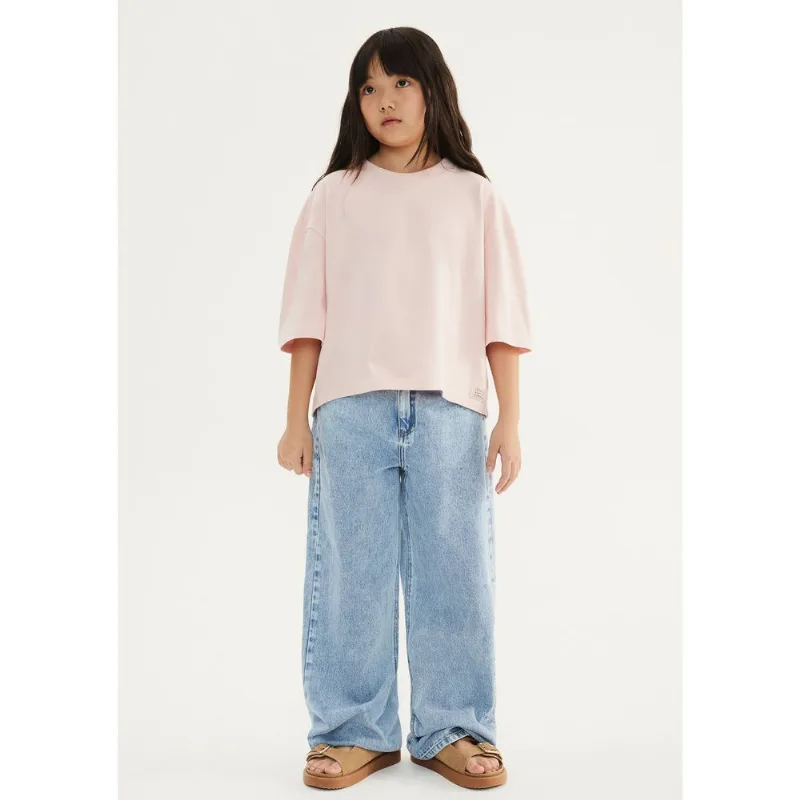 Blusa Infantil Menina Oversized Em Malha Binada - Rosa 008