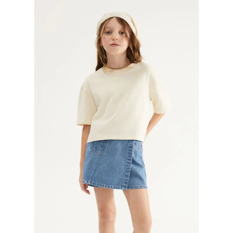 Blusa Infantil Menina Oversized Em Malha Binada - Creme 016