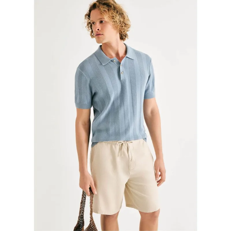 Bermuda Masculina Reta Em Sarja Com Linho - Creme 040