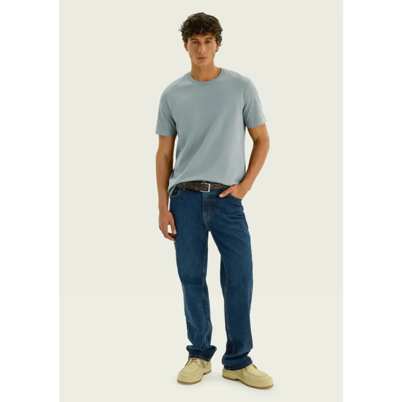 Camiseta Básica Masculina Areia Em Algodão Peruano - Azul M