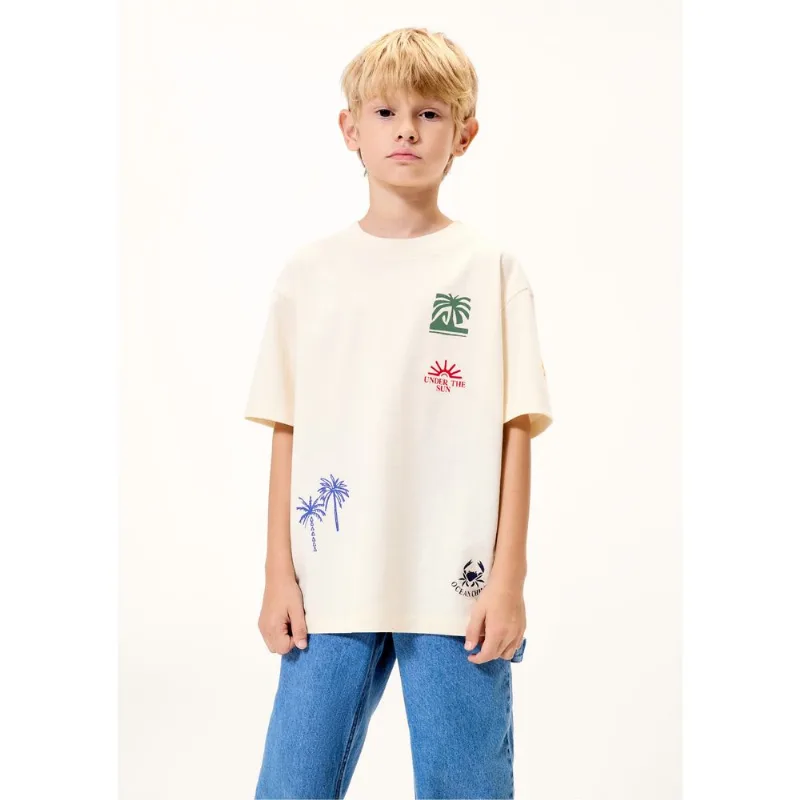 Camiseta Infantil Menino Oversized Super Cotton - Off white 014