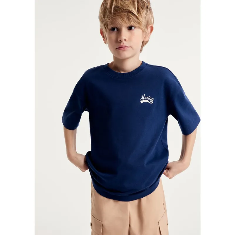 Camiseta Infantil Menino Oversized Bordada - Azul 004