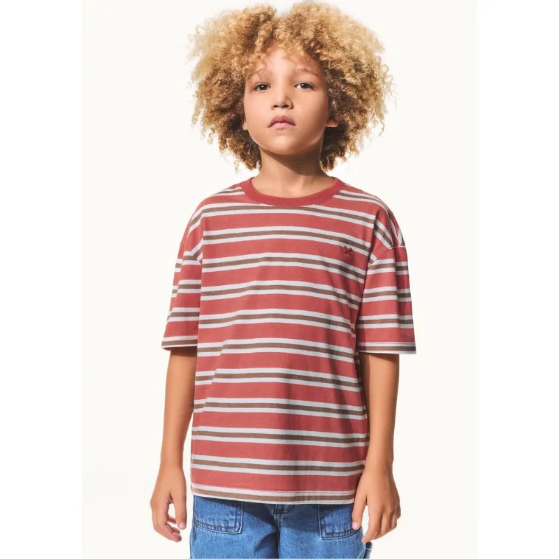 Camiseta Infantil Menino Oversized Com Patch - Vermelho 008