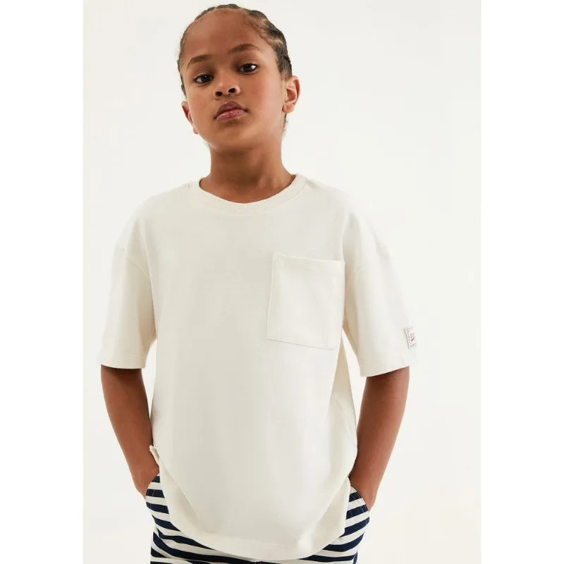 Camiseta Infantil Menino Oversized Com Bolso - Off white 010