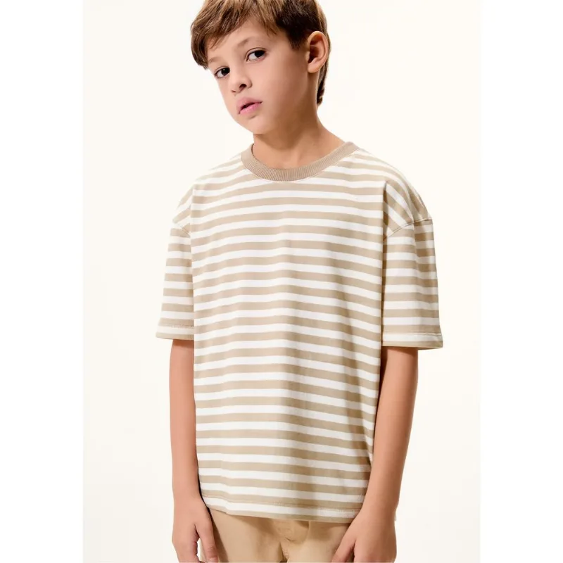 Camiseta Infantil Menino Fio Tinto Oversized - Bege 014