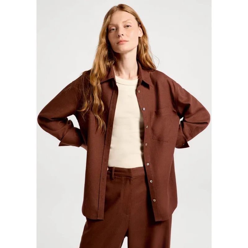Camisa Feminina Manga Longa Oversized - Marrom XG