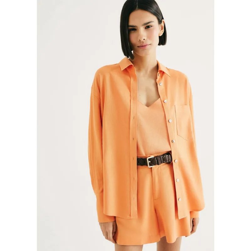 Camisa Feminina Manga Longa Oversized - Laranja XG