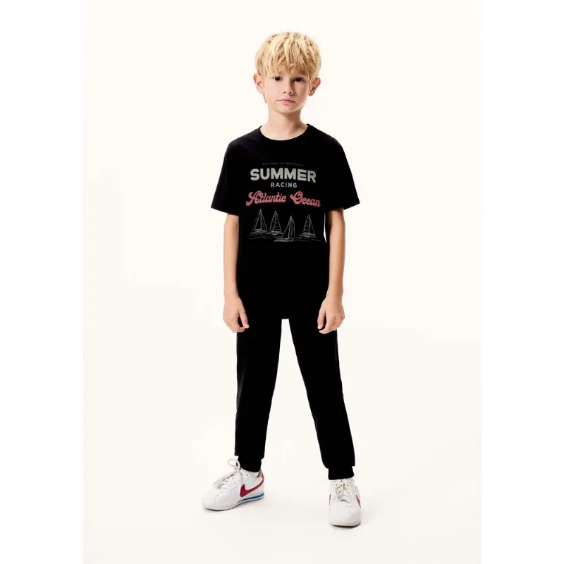Camiseta Infantil Menino Manga Curta Com Estampa - Preto 004