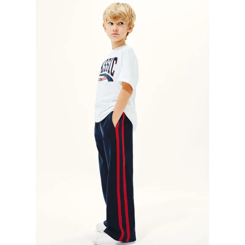 Calça Infantil Unissex Wide Leg Com Faixas Laterais - Azul 016