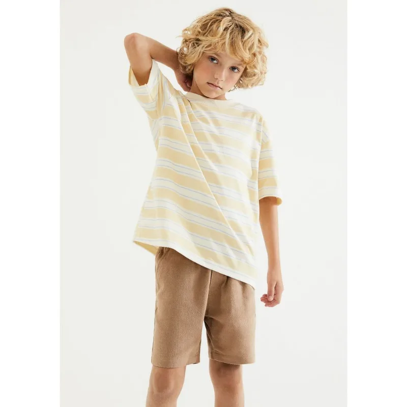 Bermuda Infantil Menino Reta Em Algodão - Bege 004