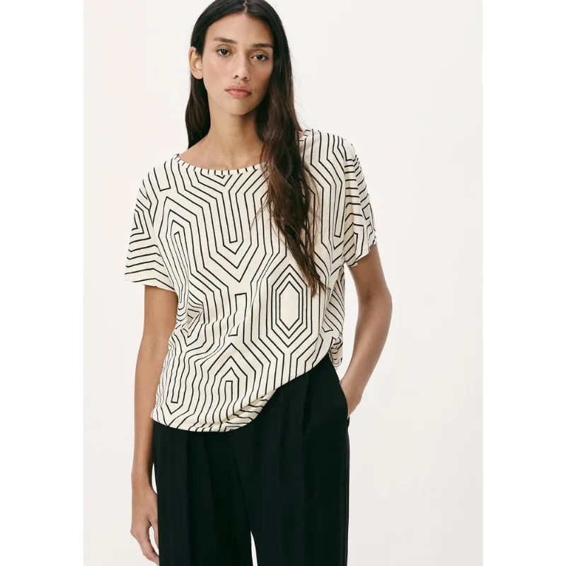 Blusa Feminina Manga Curta Estampada - Off white G