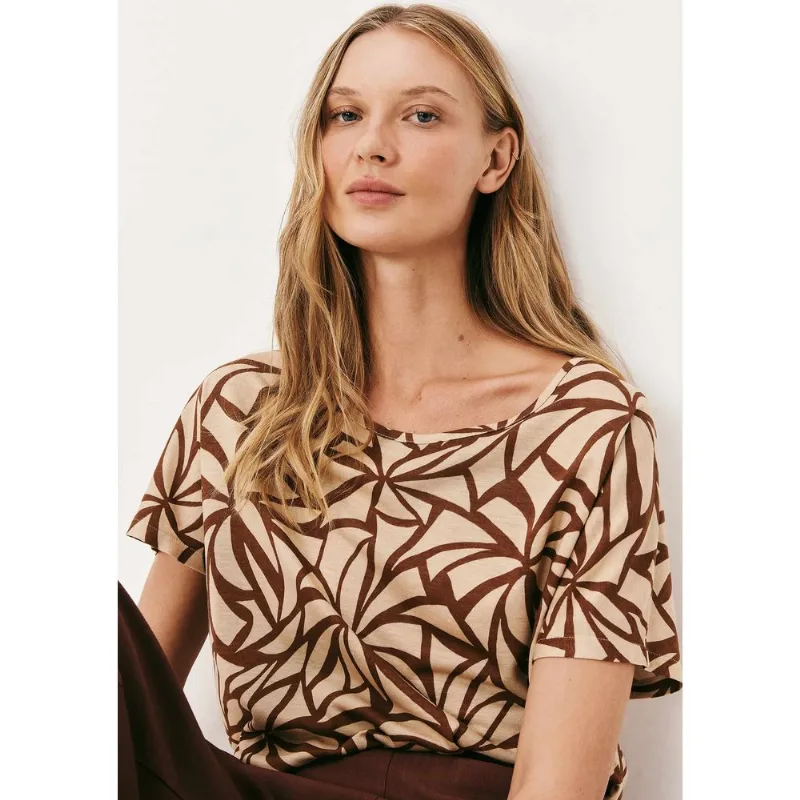 Blusa Feminina Manga Curta Estampada - Marrom XG